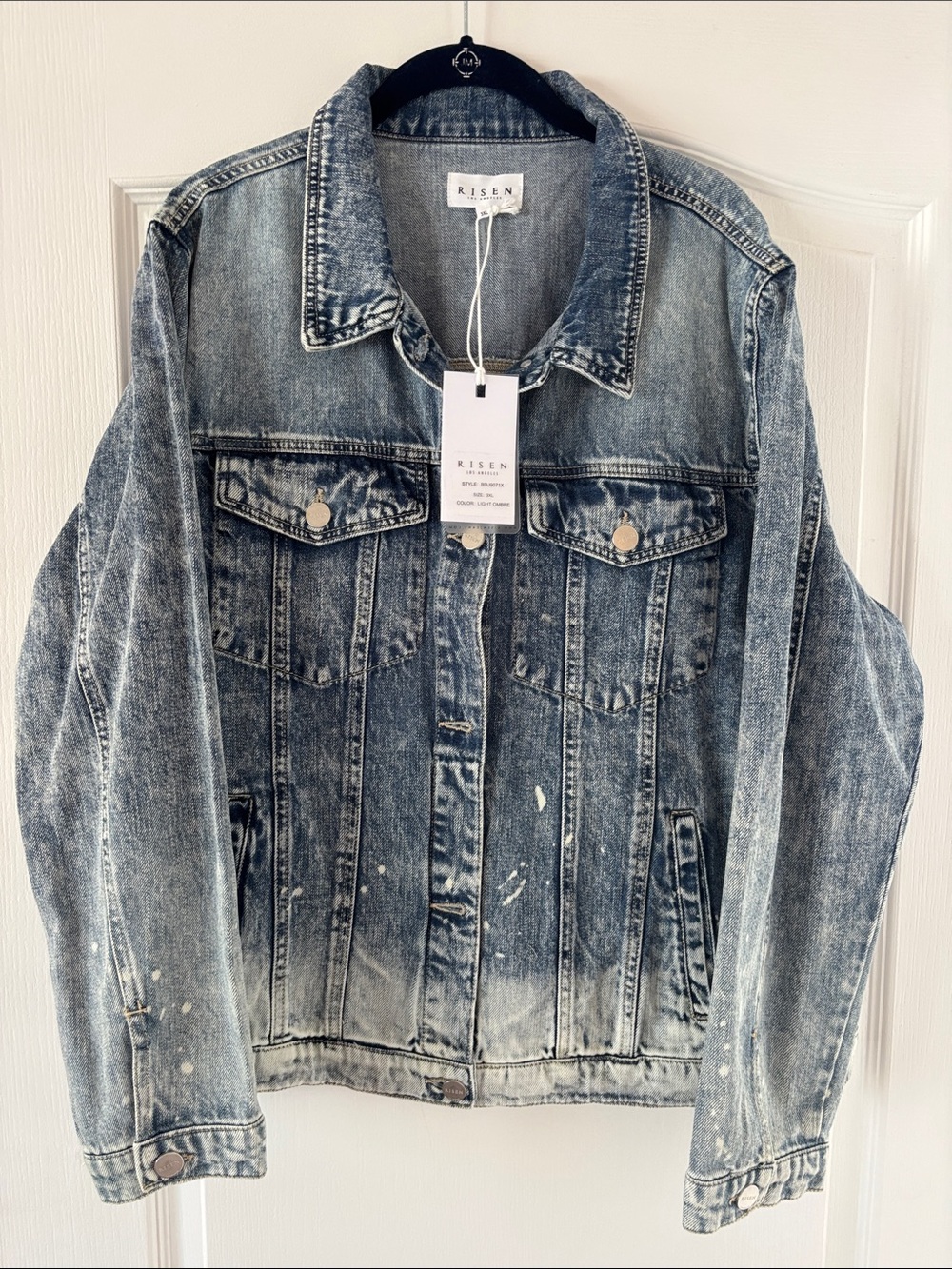 NWT RISEN LOS ANGELES Light Blue Distressed Denim Jacket SZ 3X